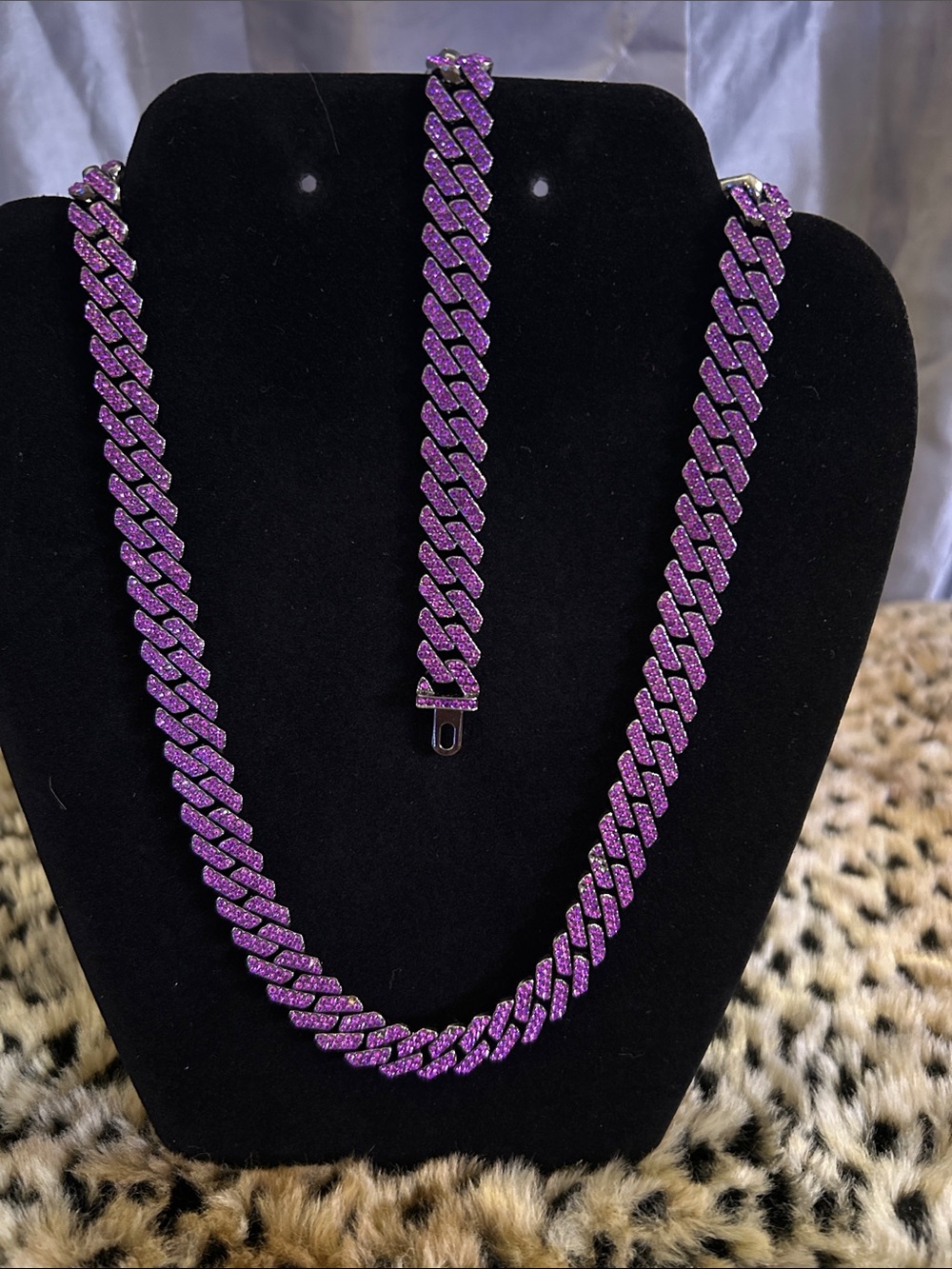 Purple Cuban Link Necklace and Bracelet Set - Women's Jewelry